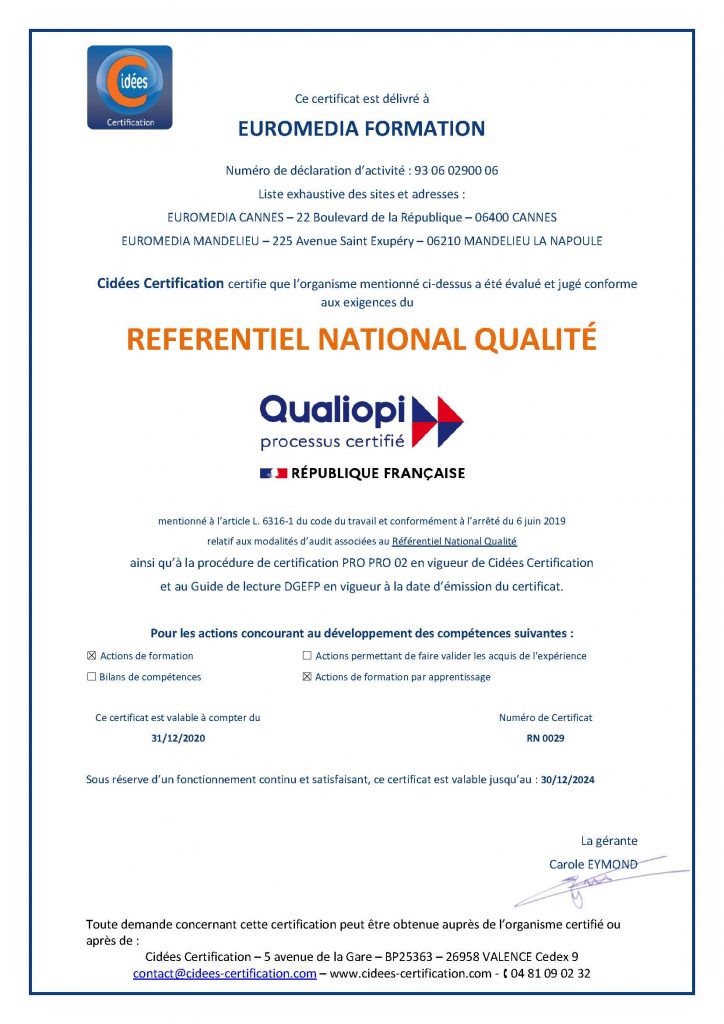 Certificat QUALIOPI